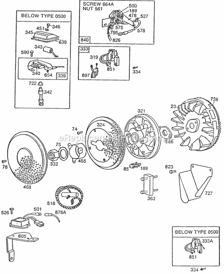 ElectricalFlywheelScreens Diagram and Parts List for 422432-0683-02  Briggs and Stratton Engine